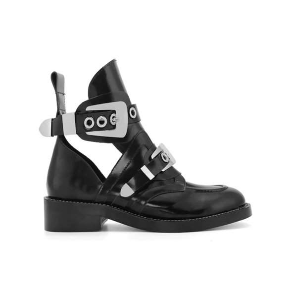 Jessica Buurman CRUSH Black Cutout Boots Silver Buckles Balenciaga Inspired - Picture 1 of 16